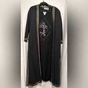 WOMENS ONE SIZE BLACK GOLD 2 PIECE SHERMARKE KAFTAN PULLOVER DRESS